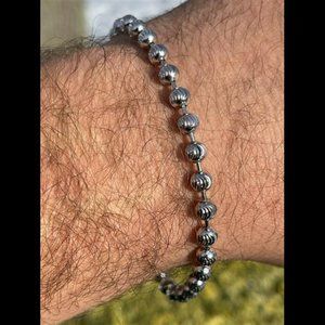 Men’s Solid 925 Sterling Silver Ball Moon Diamond Cut Bracelet 5mm Thick Beads